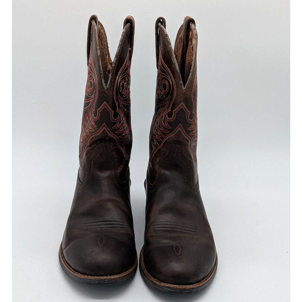 Ariat Men's 11 EE Brown Leather Cowboy Boots Embroidered Western Pull-On